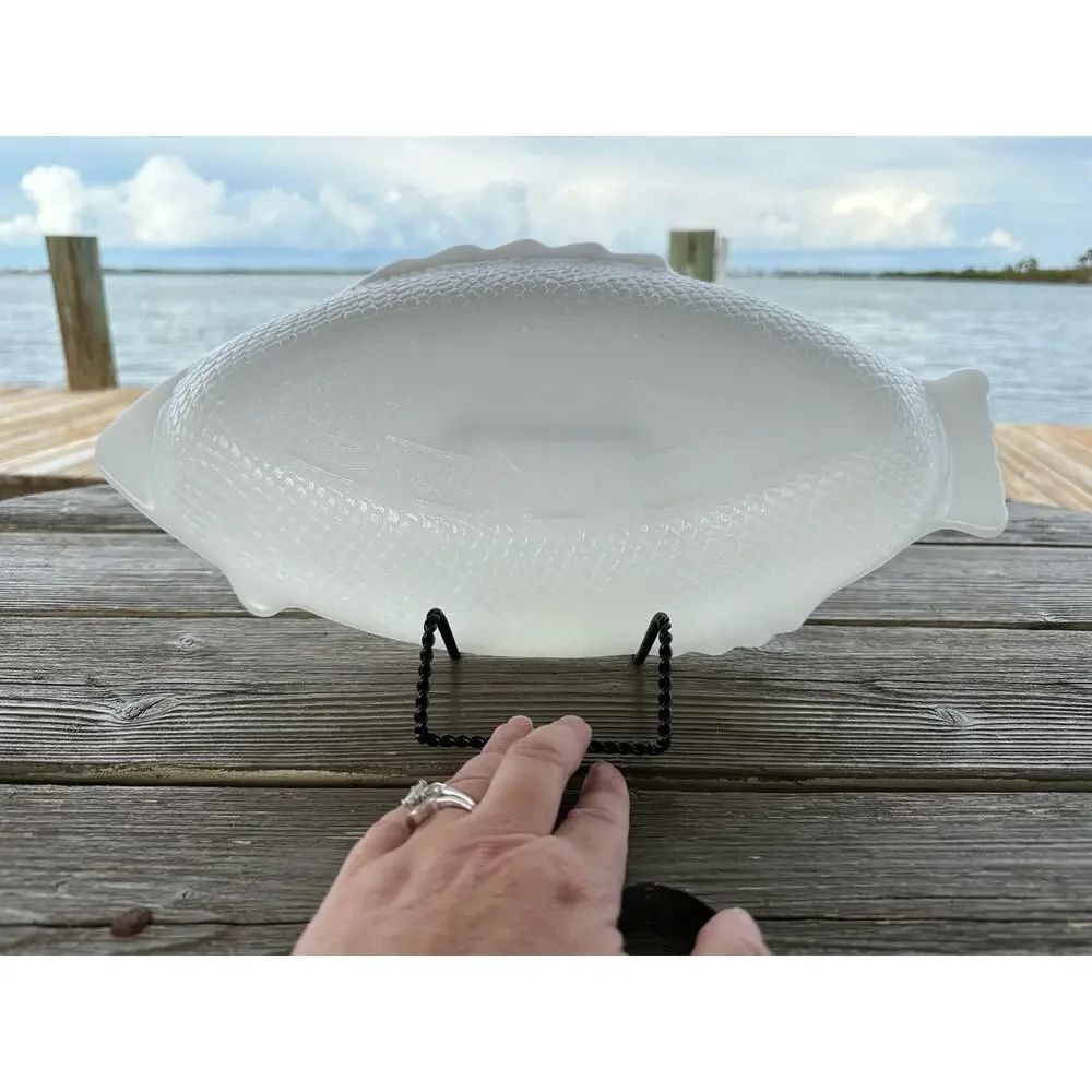 Vintage Milk Glass Fish by Glasbake McKee, 9 inch Fish Shape Baker, Seafood Dish